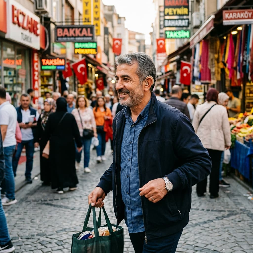 İşitme cihazı kullanan kişi